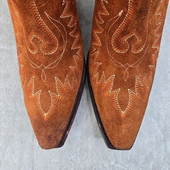 Ariat Western Booties 8.5 Brown Suede Embroidered Pointed Toe Cowgirl Ankle Boot - Picture 9 of 12